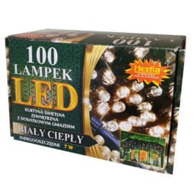 100 lampek kurtyna świetlna led biały ciepły dodatkowe gniazdo